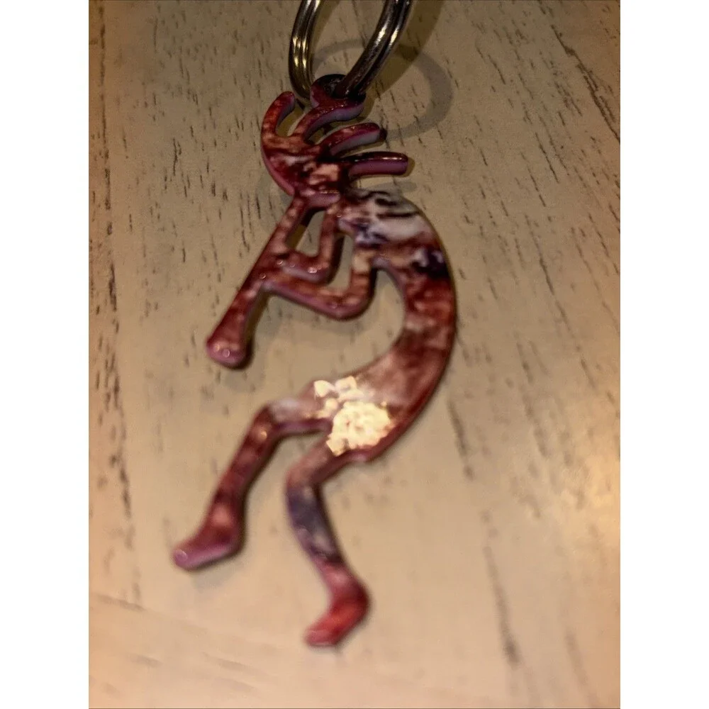 Southwestern Keychain 3” Art Enameled Metal Flute Player Multicolor Collectible